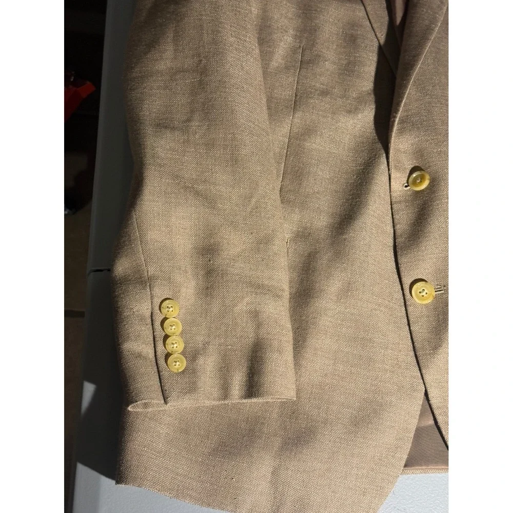 Lauren Ralph Lauren Mens 46R Blazer Tan Brown Linen Blend Sport Coat H0731